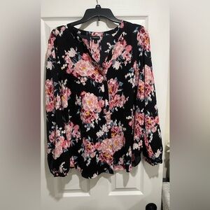 torrid Black Button-Down Blouse with Pink Rose Print